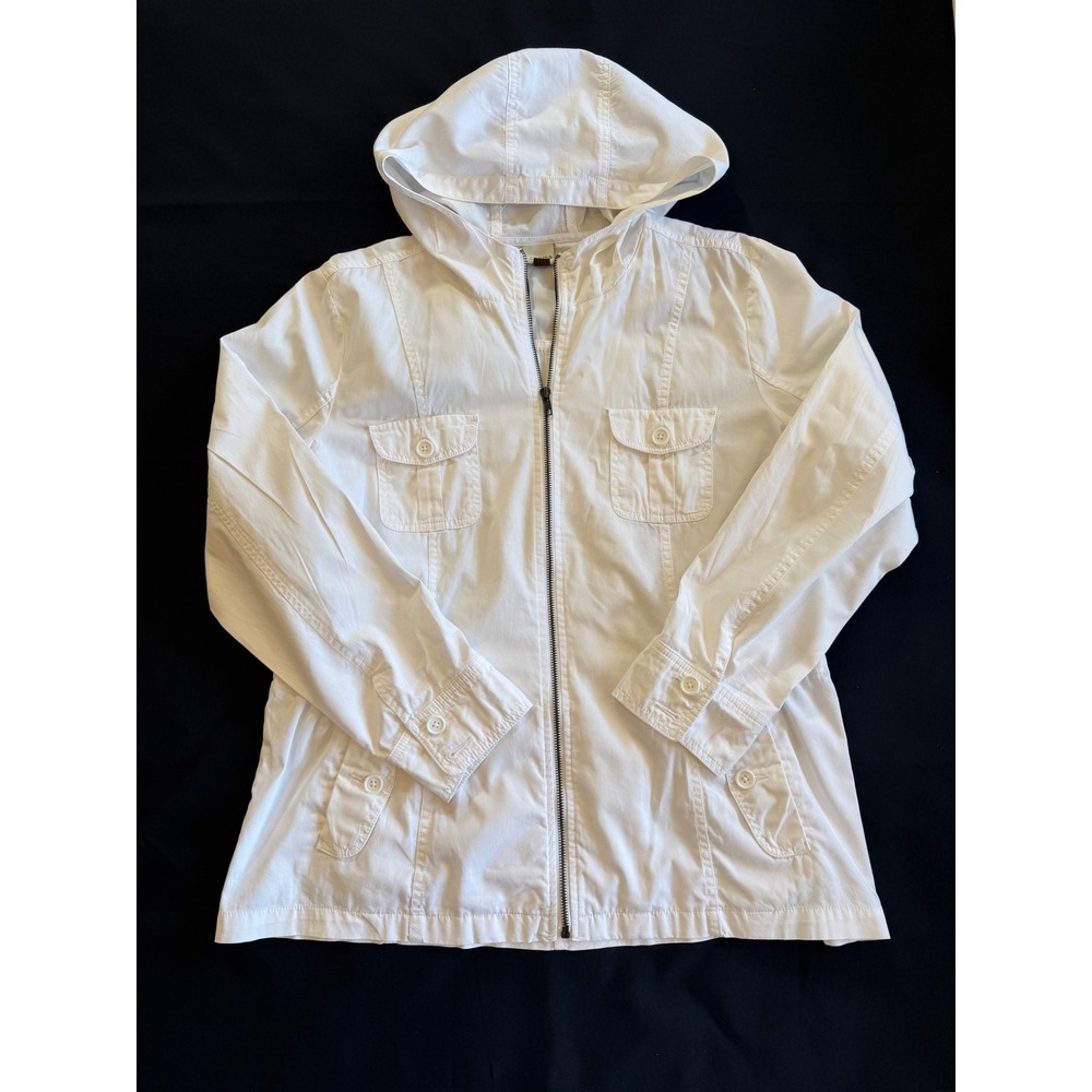 White Cotton Hooded Jacket Sonoma Full Zip Size Large Utiity Gorpcore Minimalist